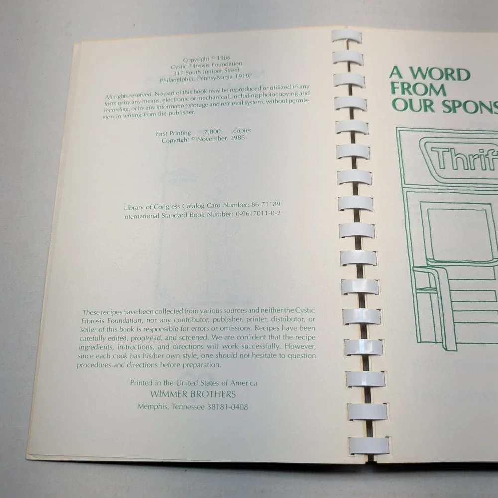 New Inspirations From The Kitchen Cookbook 1986 Cystic Fibrosis Foundation PA NJ